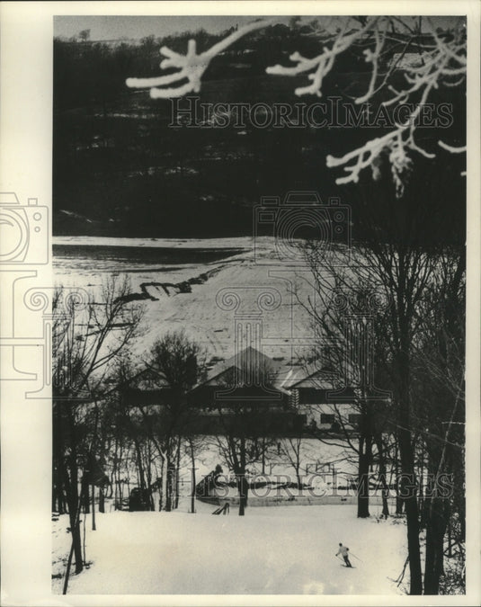 1964 Skier Takes Fast Run Down Lodge Express - Historic Images