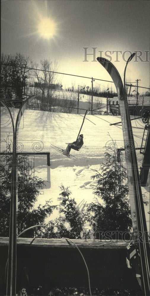 1985 Skier On Chairlift At Little Switzerland Ski Slope Near Slinger - Historic Images