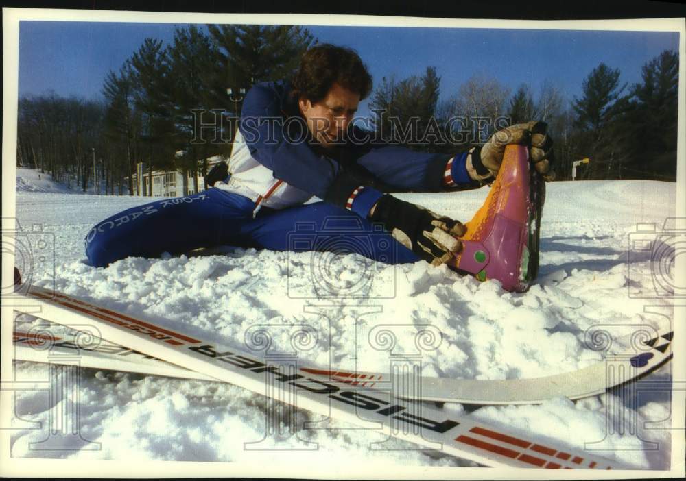 1993 Mark Ledin in Cable, Wisconsin prepares for Birkebeiner. - Historic Images