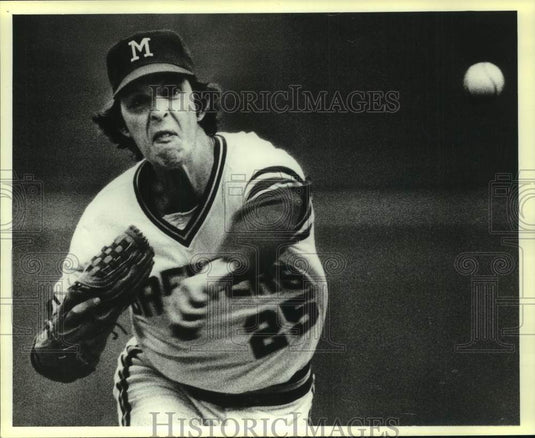 1977 Milwaukee Brewers' Pitcher Bill Travers Fires Ball to Catcher - Historic Images