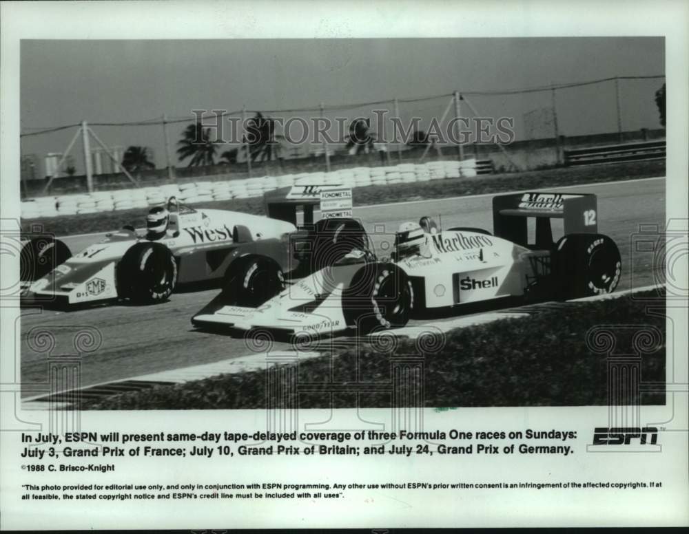 1988 Two Formula One Racing Cars Are Side-By-Side On Road Course - Historic Images
