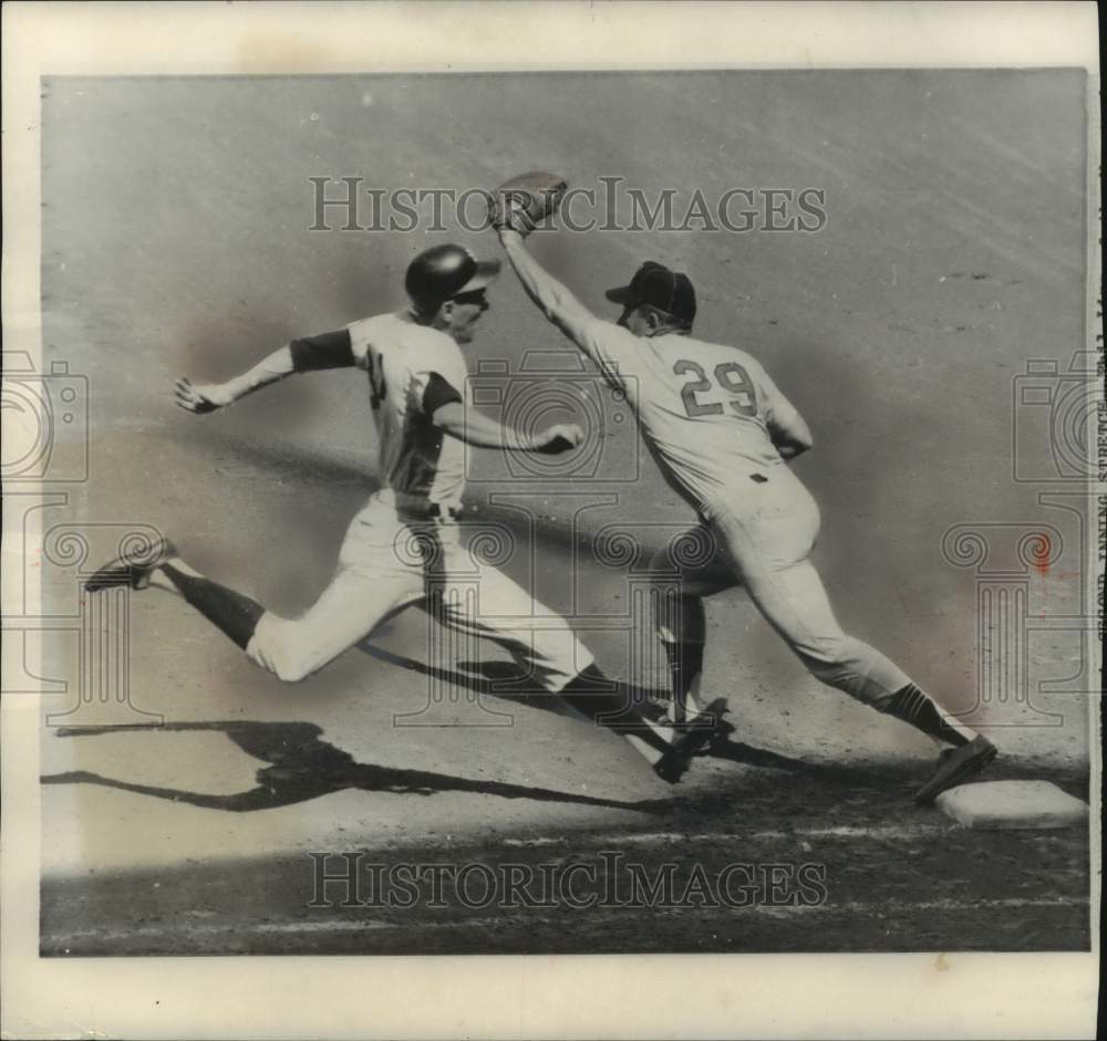 1963 Yankee Phil Linz and Senators Dick Phillips in play at first - Historic Images