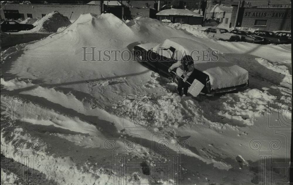 1979 West Allis, Wisconsin&#39;s Susie Trudell Clearing Snow For Her Car - Historic Images