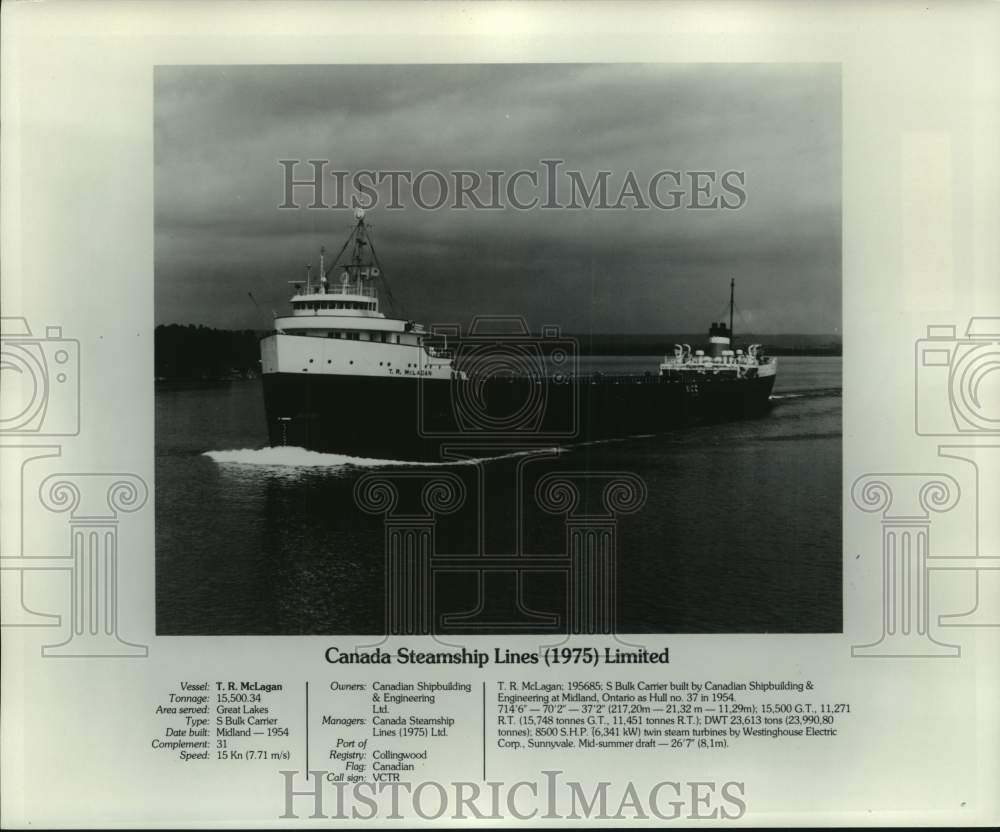 1975 Press Photo Canada Steamship Lines Limited's ship, the T.R. McLagan - Historic Images