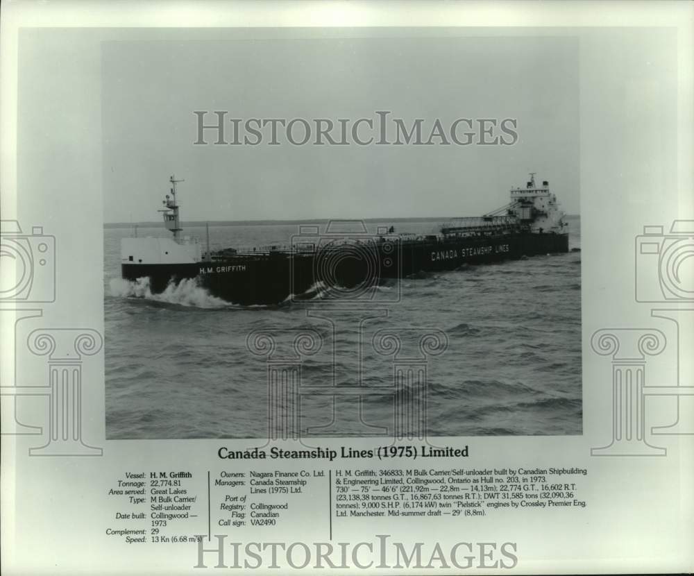 1975 Press Photo H.M. Griffith, a ship of Canada Steamship Lines Limited - Historic Images