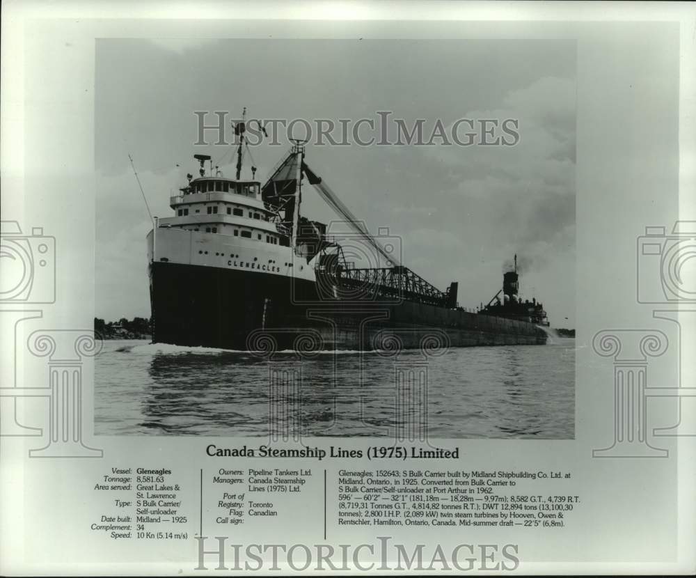 1975 Press Photo The ship, Gleneagles, of Canada Steamship Lines Limited - Historic Images