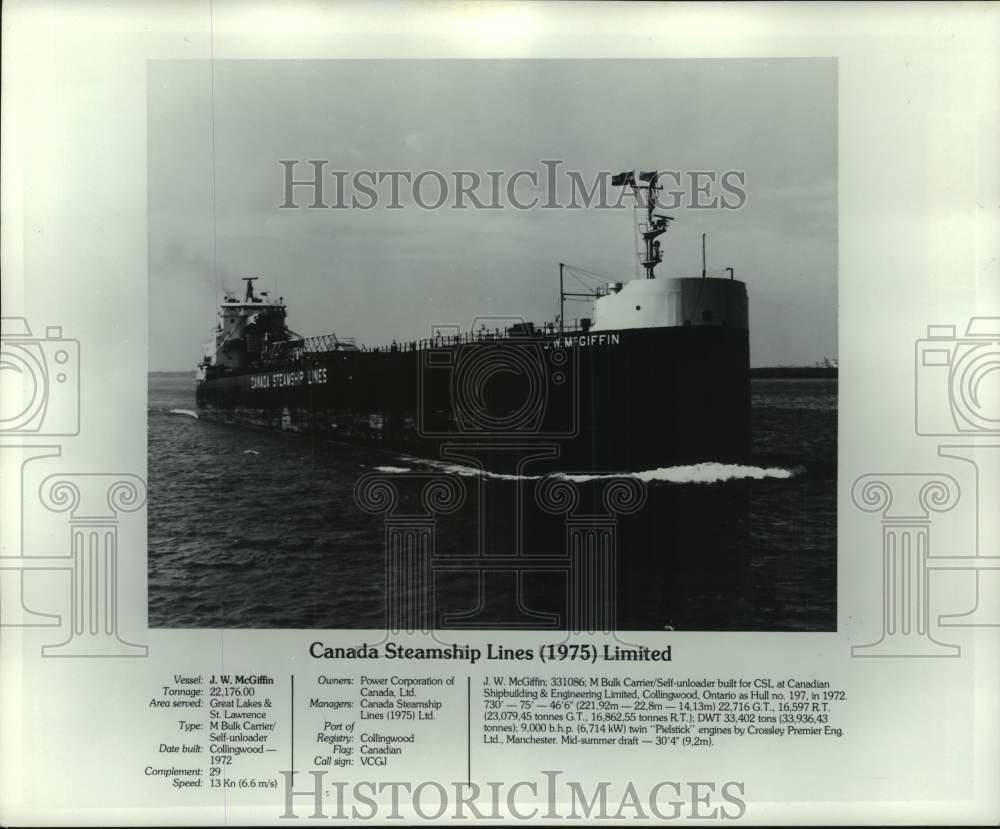 1975 Press Photo Canada Steamship lines vessel the J. W. McGiffin - mjt19248 - Historic Images