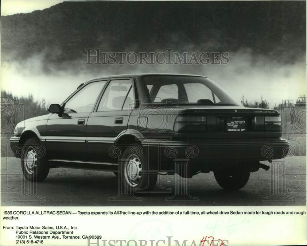 1989 Press Photo 1990 Toyota Corolla All-Trac Sedan is weather and road ready.- Historic Images