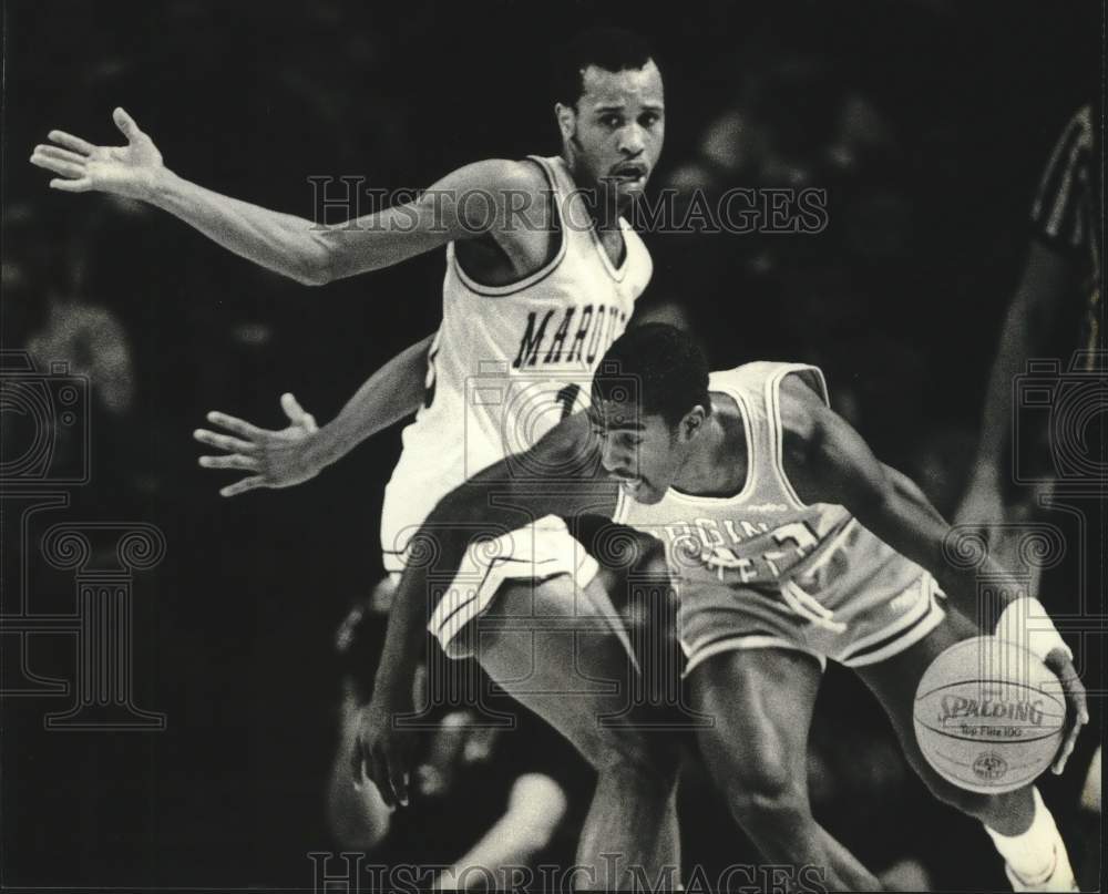 1982 Press Photo Marquette guard Michael Wilson attempted to cut off Al Young. - Historic Images