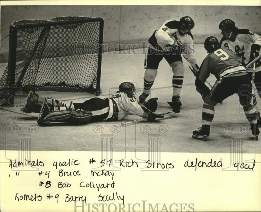 1981 Press Photo Milwaukee&#39;s Goalie Rich Sirios Makes Save Against Fort Wayne - Historic Images