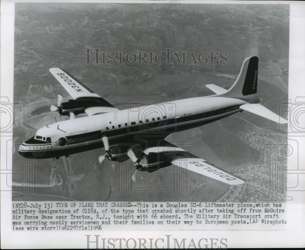 1956 Press Photo US Military Douglas DC-6 Liftmaster plane - Historic Images