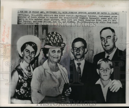 1966 Press Photo South Africa's Just-Named Prime Minister and First Family - Historic Images