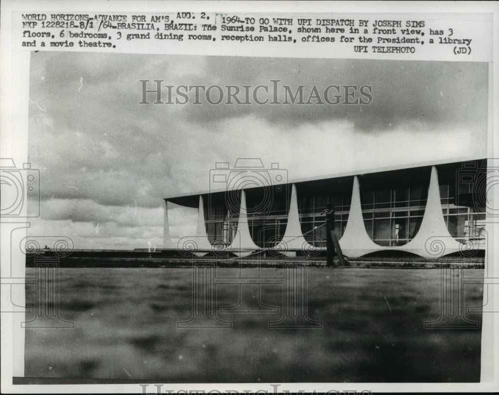 1964 Press Photo Front view of the Brazilian President's Sunrise Palace, Brazil - Historic Images