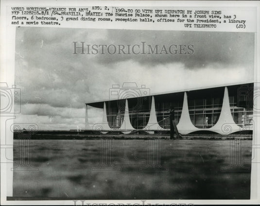 1964 Press Photo Front view of the Brazilian President's Sunrise Palace, Brazil - Historic Images
