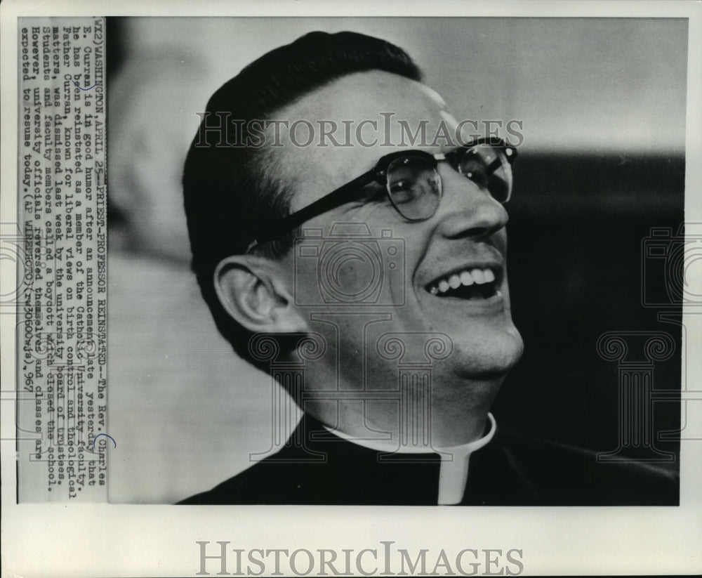 1967 Press Photo Rev. Charles E. Curran reinstated at Catholic University in DC - Historic Images