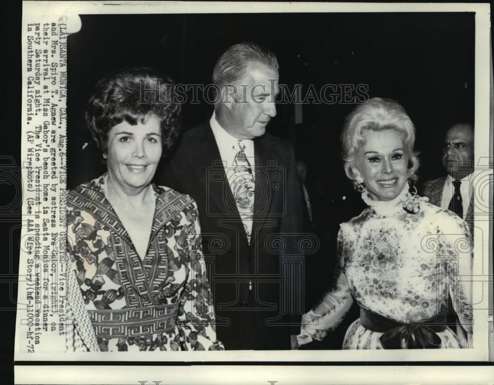 1972 Press Photo Vice President and Mrs. Spiro Agnew with Eva Gabor in Californi - Historic Images