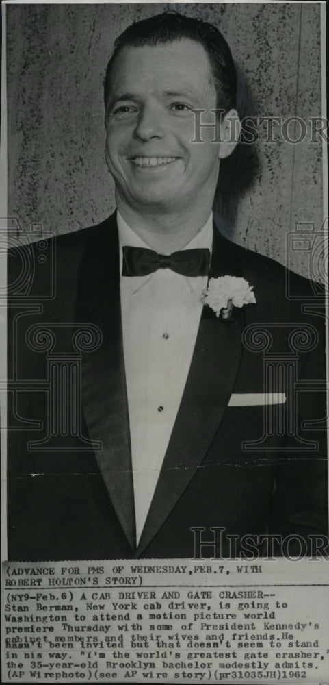 1962 Press Photo Stan Berman, New York cab driver and gate crasher - mjw00634 - Historic Images