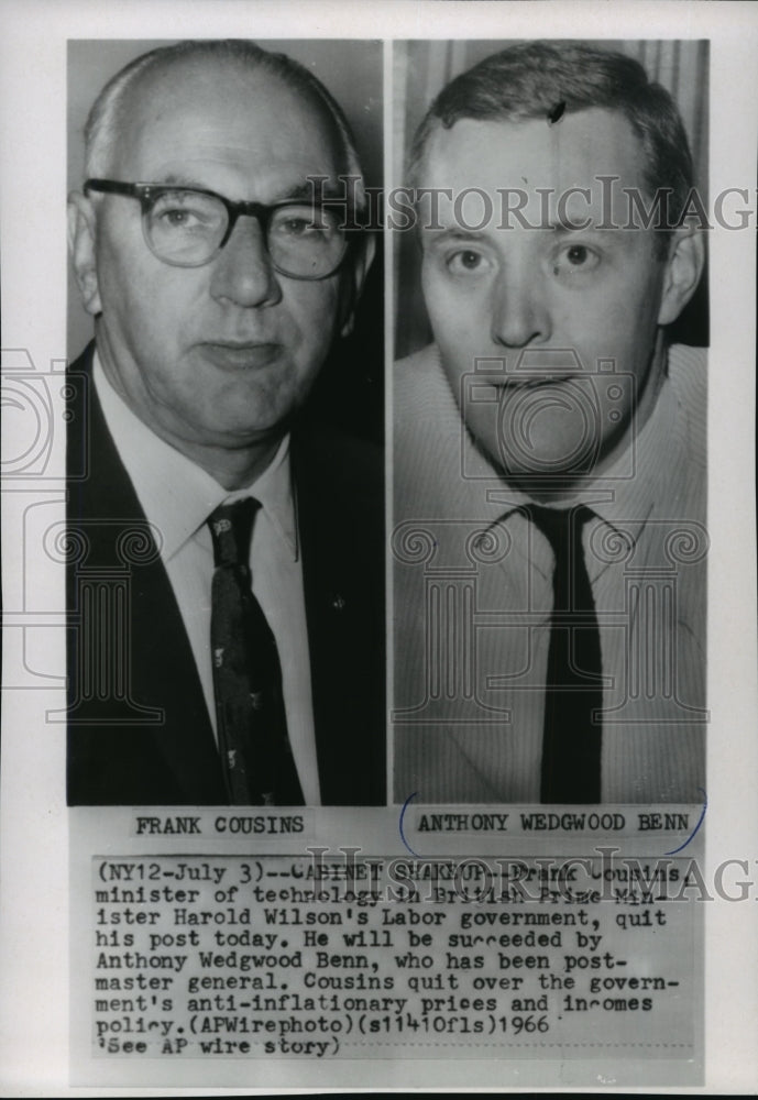 1966 Press Photo Frank Cousins and Anthony Wedgwood Benn, British politicians - Historic Images