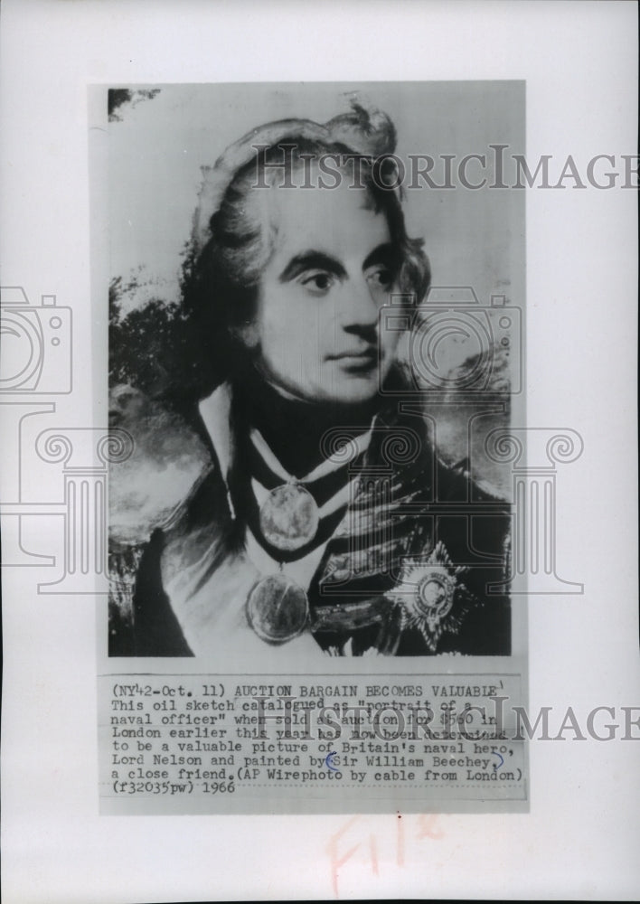Press Photo Lord Nelson Oil Sketch by Sir William Beechy at auction, London - Historic Images