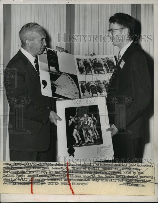 1955 John Ahlhauser, Photographer, recieves award,Northwestern Univ. - Historic Images