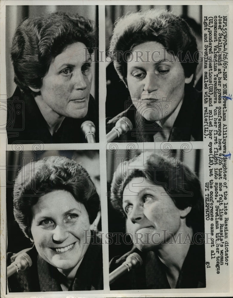 1967 Press Photo Faces of Svetlana Alliluyeva at Press Conference, New York - Historic Images