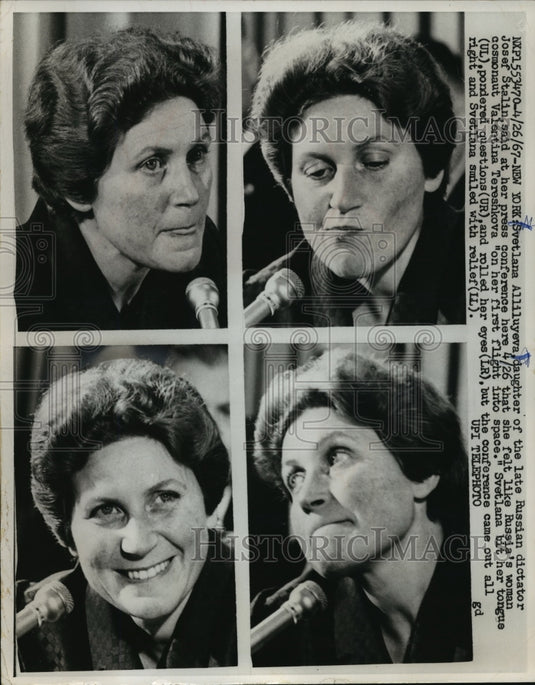 1967 Press Photo Faces of Svetlana Alliluyeva at Press Conference, New York - Historic Images