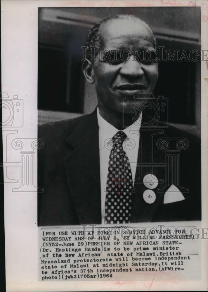 1964 Press Photo Dr. Hastings Banda, New Prime Minister of Malawi - mjw00883 - Historic Images