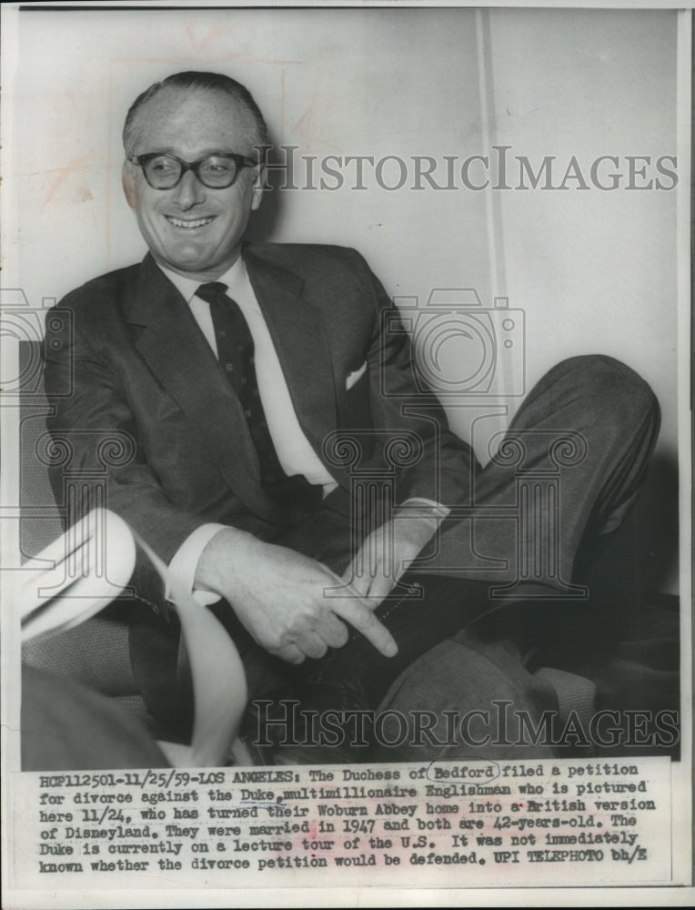 1959 Press Photo Duchess of Bedford filed divorce petition against the Duke - Historic Images