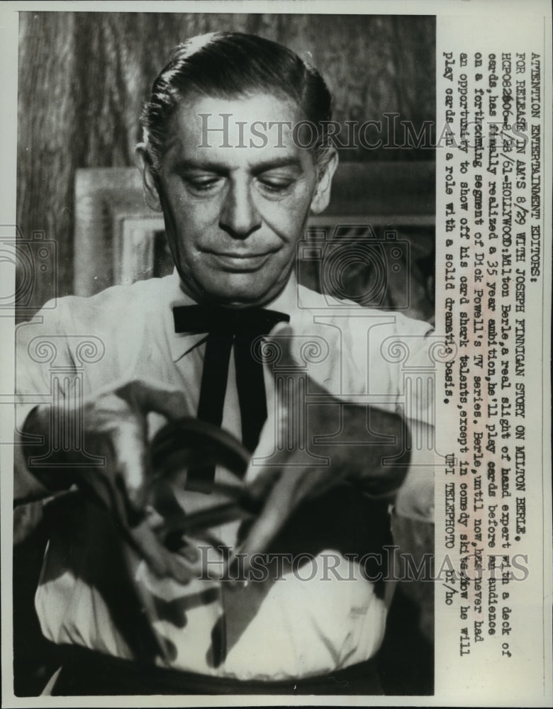 1961 Press Photo Milton Berle, slight of hand expert, performs on Dick Powell TV - Historic Images