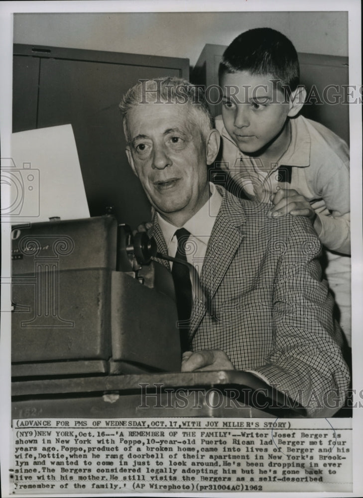 1962 Press Photo Writer Josef Berger with 10-year-old Poppo, New York, N.Y. - Historic Images