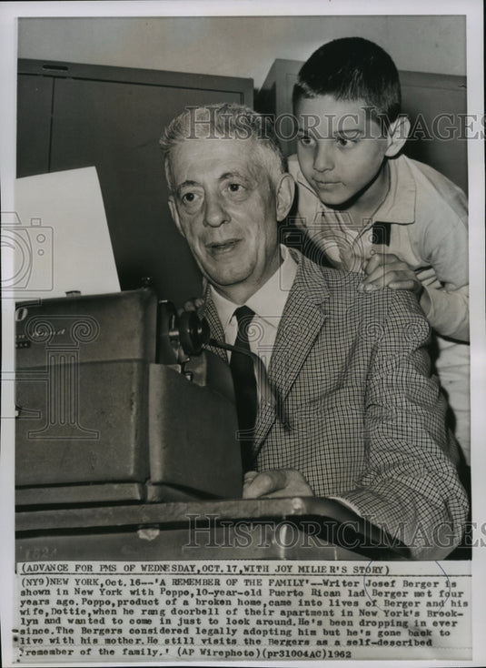 1962 Press Photo Writer Josef Berger with 10-year-old Poppo, New York, N.Y. - Historic Images
