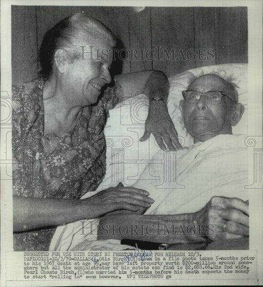 1967 Press Photo 95 year old multimillionaire Otis Birch with wife Pearl Choate - Historic Images