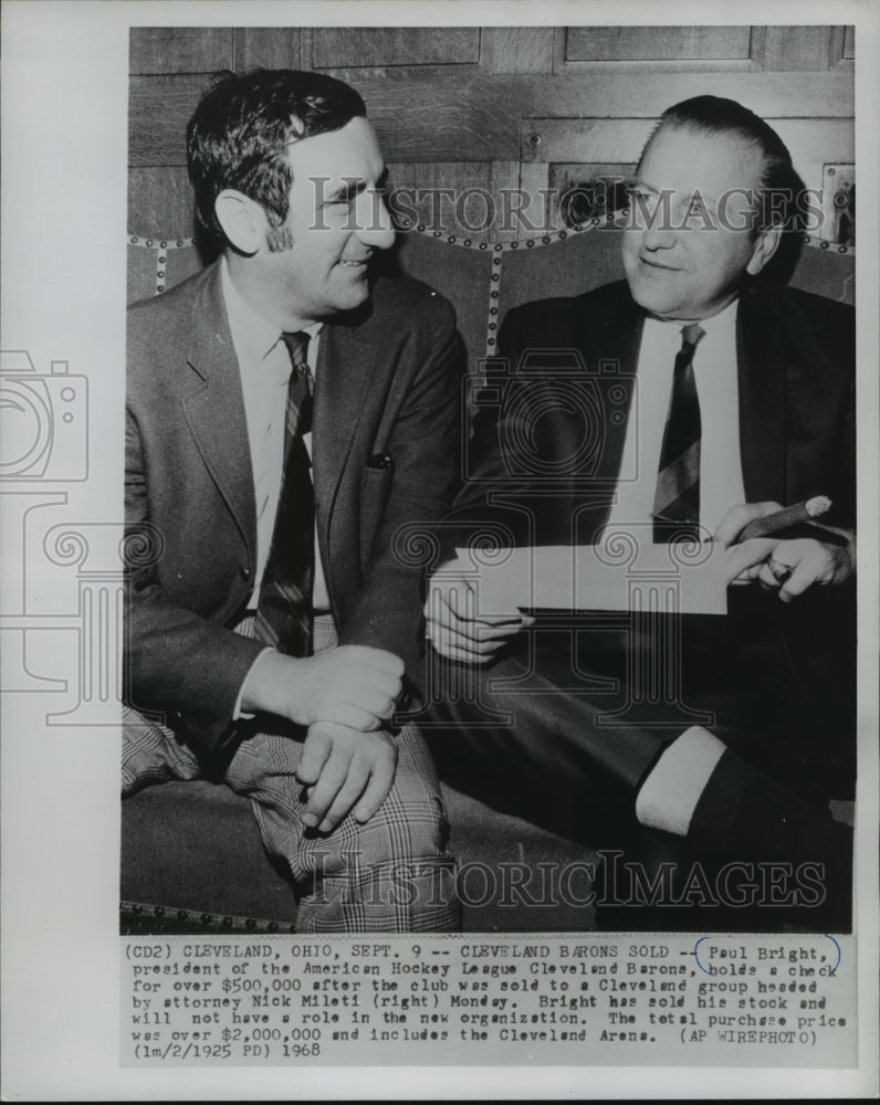 1968 Press Photo Paul Bright, President of Cleveland Barons, sells team - Historic Images