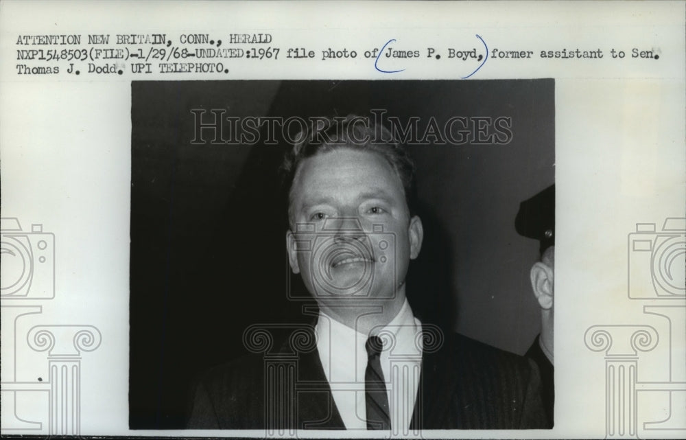 1967 Press Photo James P. Boyd, former assistant to Senator Thomas J. Dodd - Historic Images