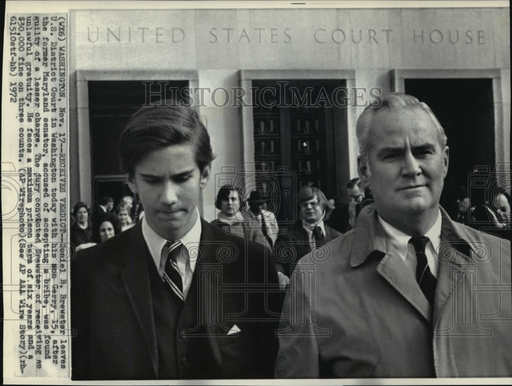 1972 Press Photo Ex-Senator Daniel Brewster convicted of receiving gratuity- Historic Images