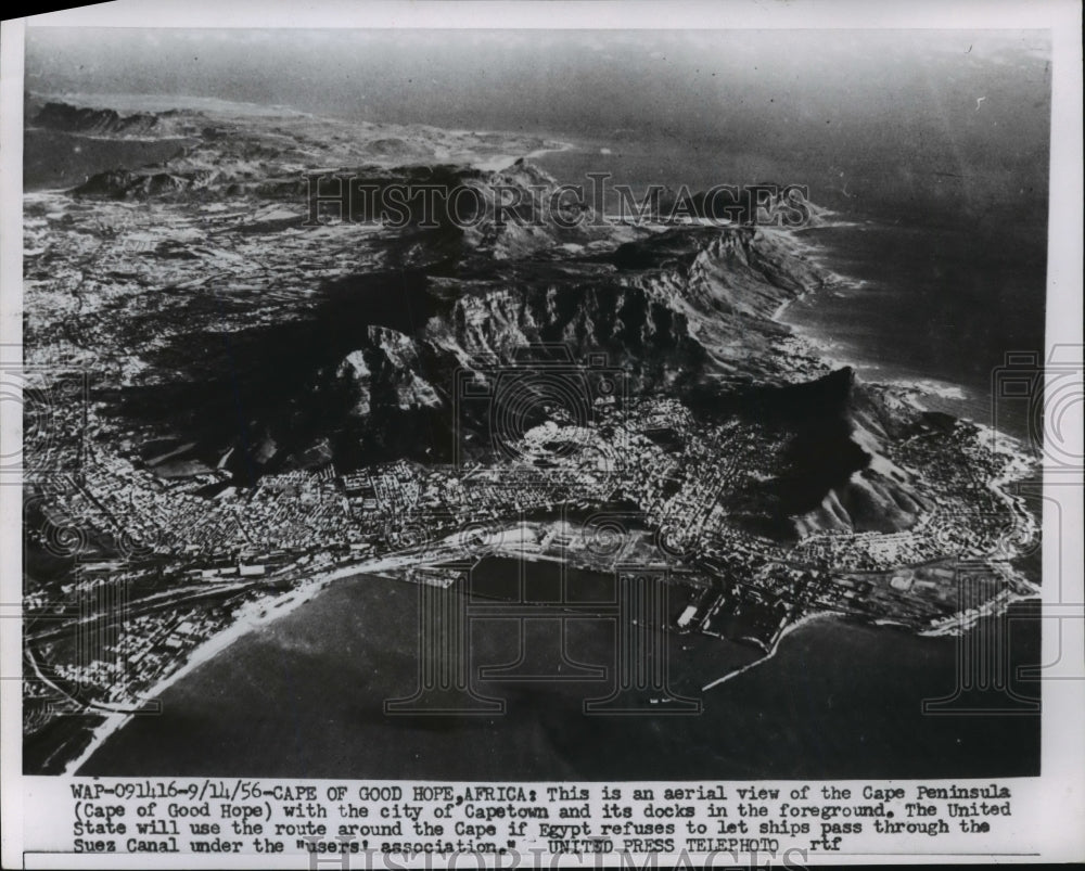 1956 Press Photo Aerial view of Cape Peninsula and city of Capetown in S. Africa - Historic Images
