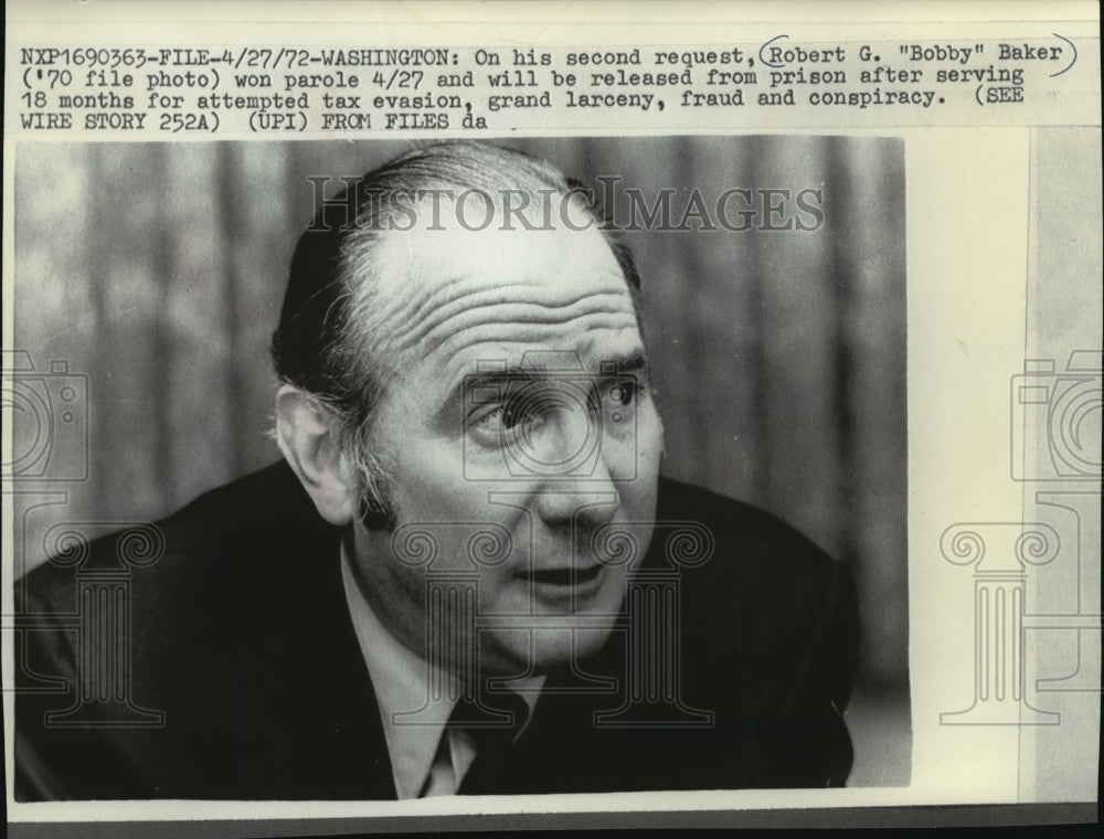 1970 Press Photo Bobby Baker gets parole after 18 months in prison - mjw01346 - Historic Images