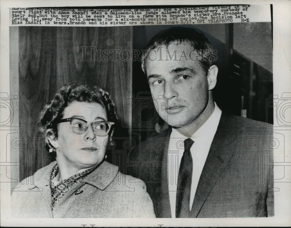 1965 Press Photo Actor Marlon Brando and his sister win temporary custody of son- Historic Images