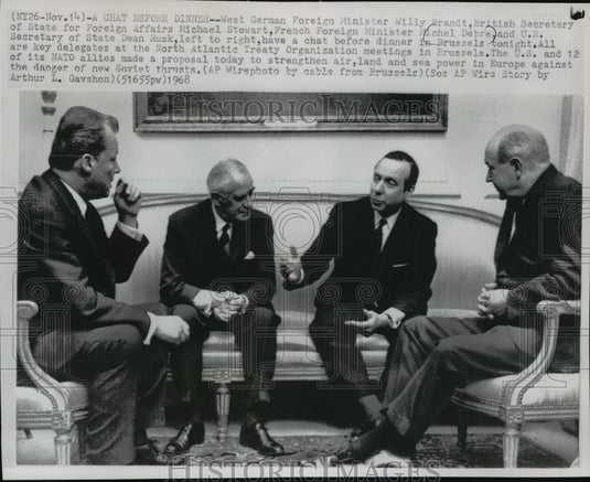 1968 Press Photo Politicians gather in Brussels for NATO meeting - mjw01386 - Historic Images