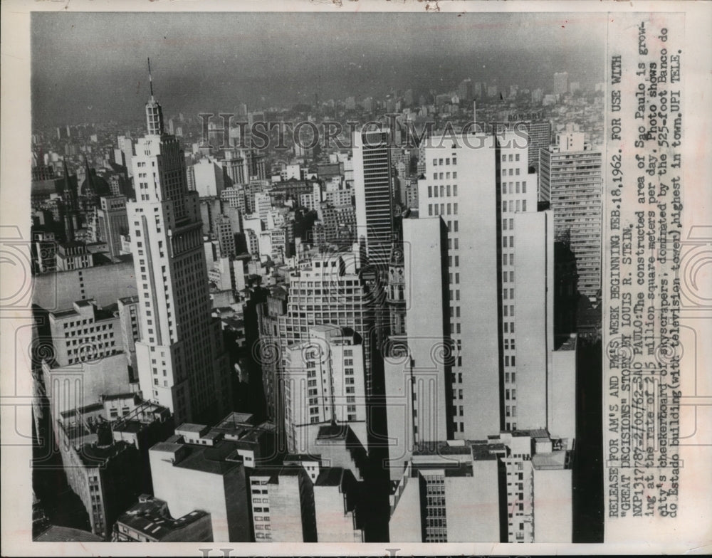 1962 Press Photo skyline of Sao Paulo, Brazil skyscrapers - mjw01391 - Historic Images