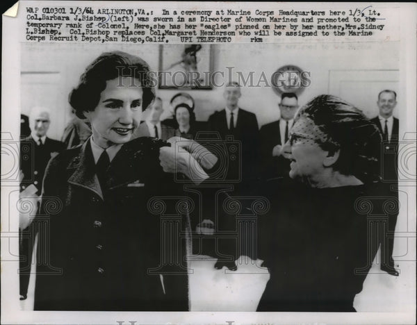 1964 Lt. Col. Barbara Bishop sworn in as Director of Women Marines ...