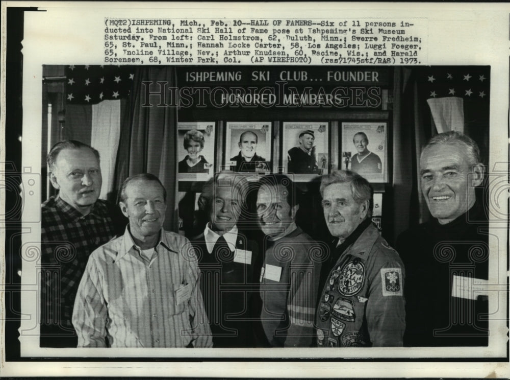 1973 Press Photo 6 inductees into National Ski Hall of Fame at Ski Museum, Mich. - Historic Images