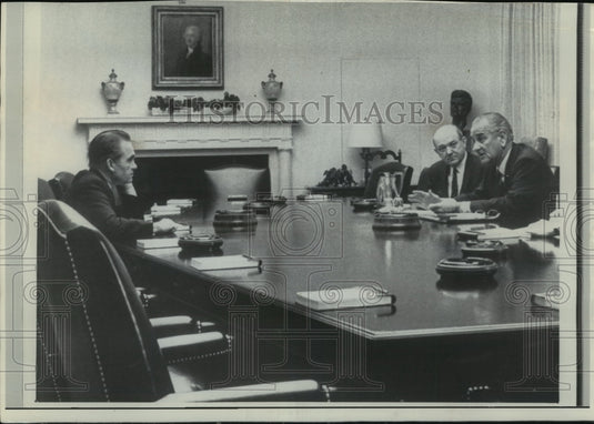 1968 Press Photo Former Gov George Wallace with President Johnson and Dean Rusk - Historic Images