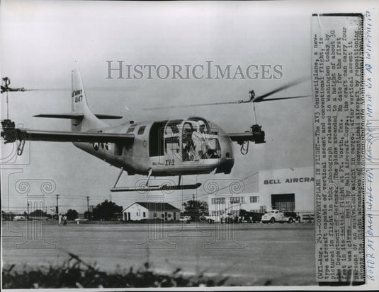 1955 Press Photo XV3 Convertiplane, a New-Type of Plane Pictured in Flight - Historic Images