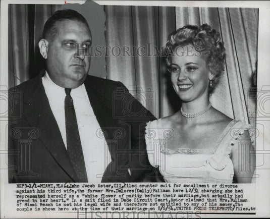 1954 Press Photo John Jacob Astor III and his wife Dolores Dally Fullman - Historic Images