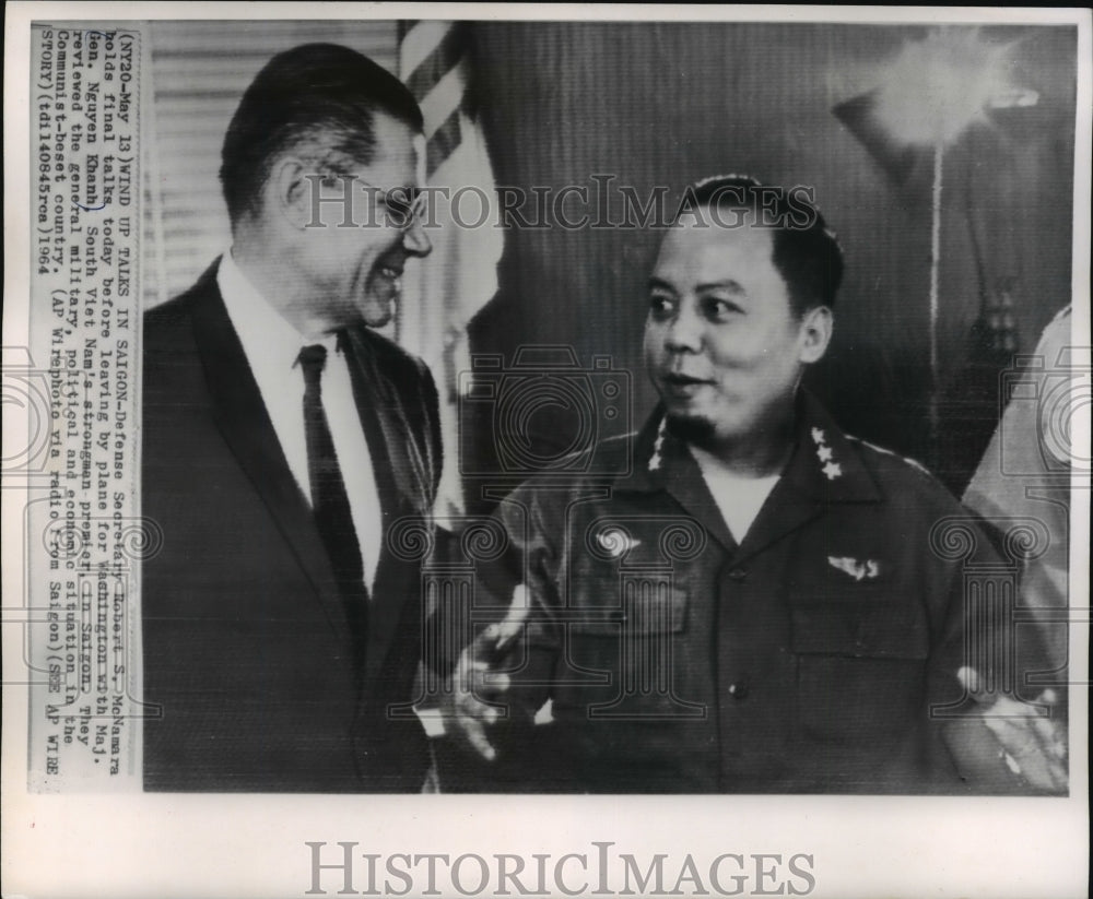 1964 Press Photo US Defense Sec McNamara meets with South Vietnam premier Khanh- Historic Images