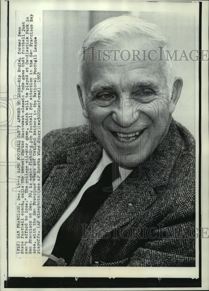 1972 Rip Engle, Former Penn State football coach, San Francisco, Ca - Historic Images