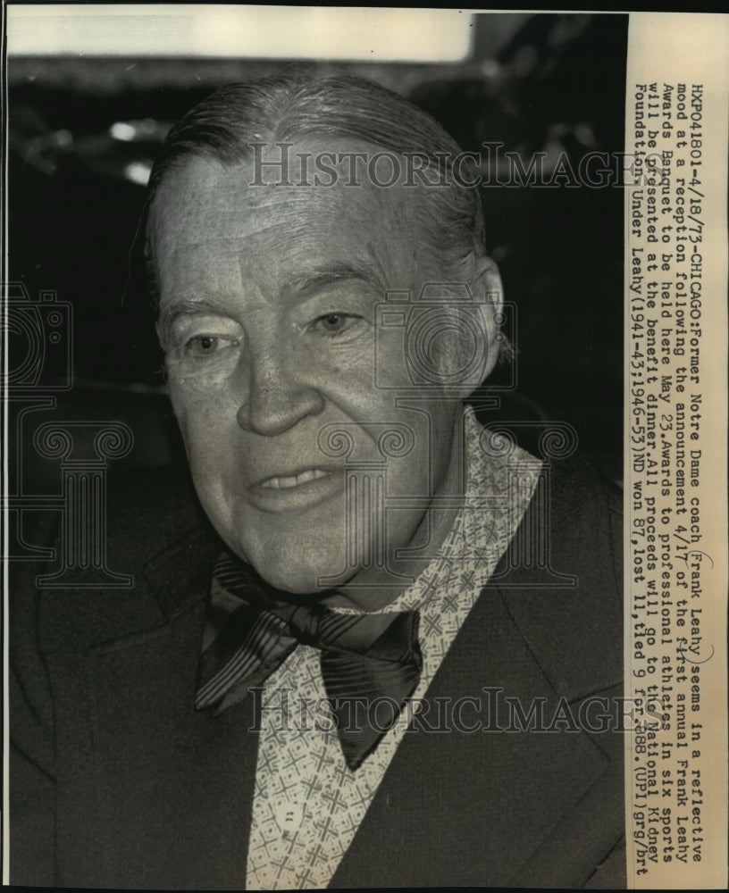 1973 Press Photo Former Notre Dame coach Frank Leahy in Chicago - mjw02337 - Historic Images