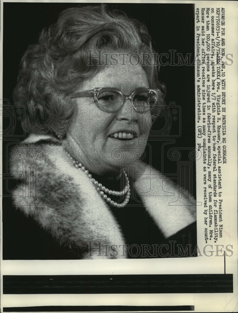 1972 Press Photo Mrs. Virginia H. Knauer, special assistant to President Nixon - Historic Images