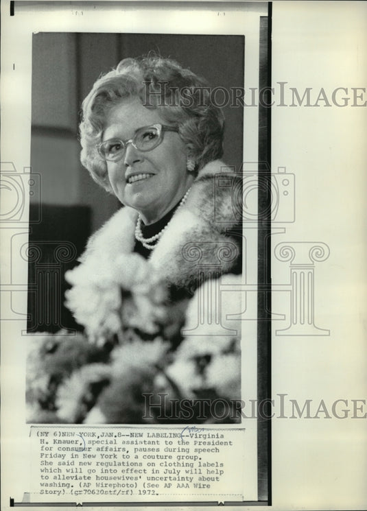 1972 Virginia H. Knauer, consumer affairs, speaks in New York. - Historic Images